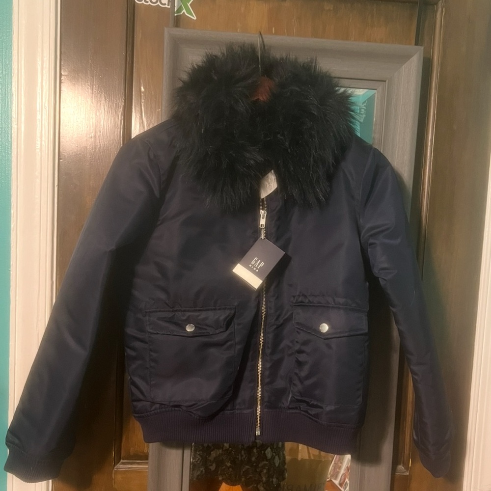 GAP Navy Jacket with Navy Faux Fur Collar